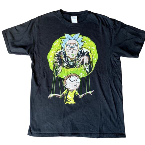 Men's Black Rick & Morty Puppet & Space Portal Tee M - Picture 2 of 5